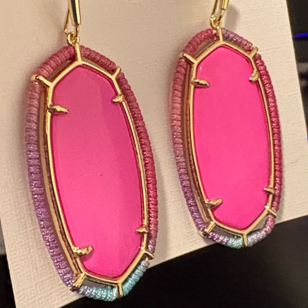 NWT [Kendra Scott] Elle Threaded Gold Drop Dangle Earrings in Hot Pink Mix - Picture 5 of 8